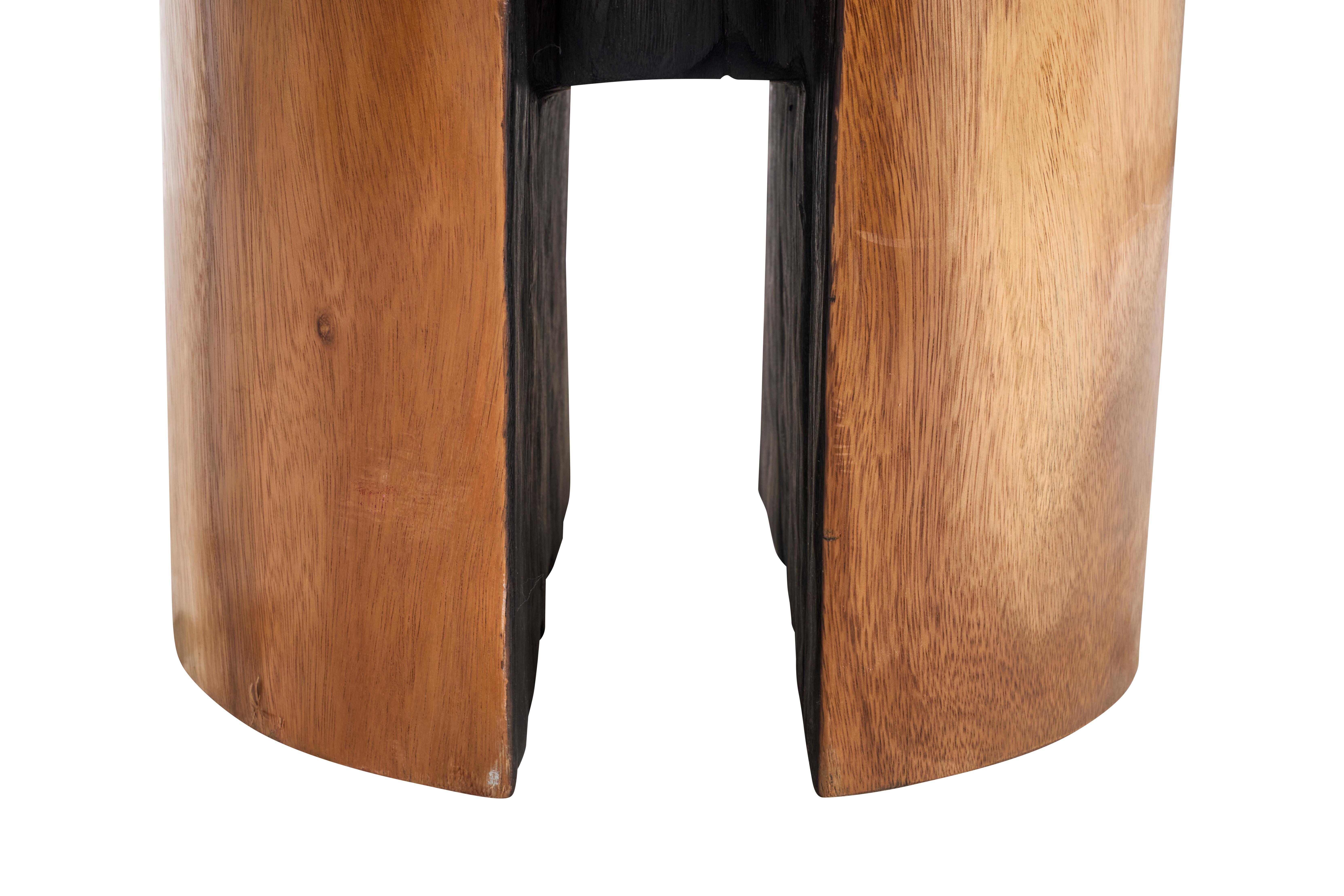Modern Carved Side Table in Two Tone Wood For Sale 1