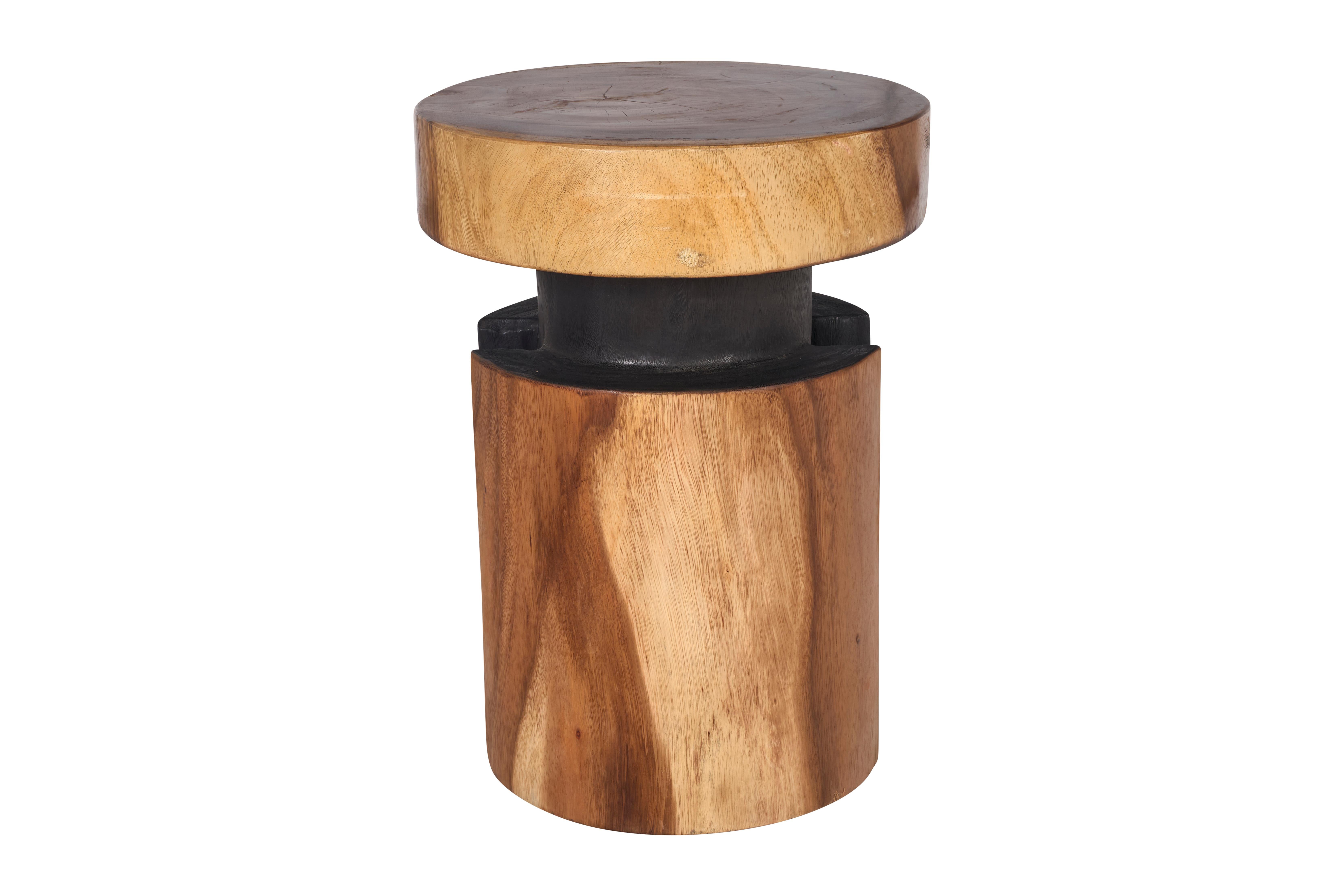 Modern Carved Side Table in Two Tone Wood For Sale 3