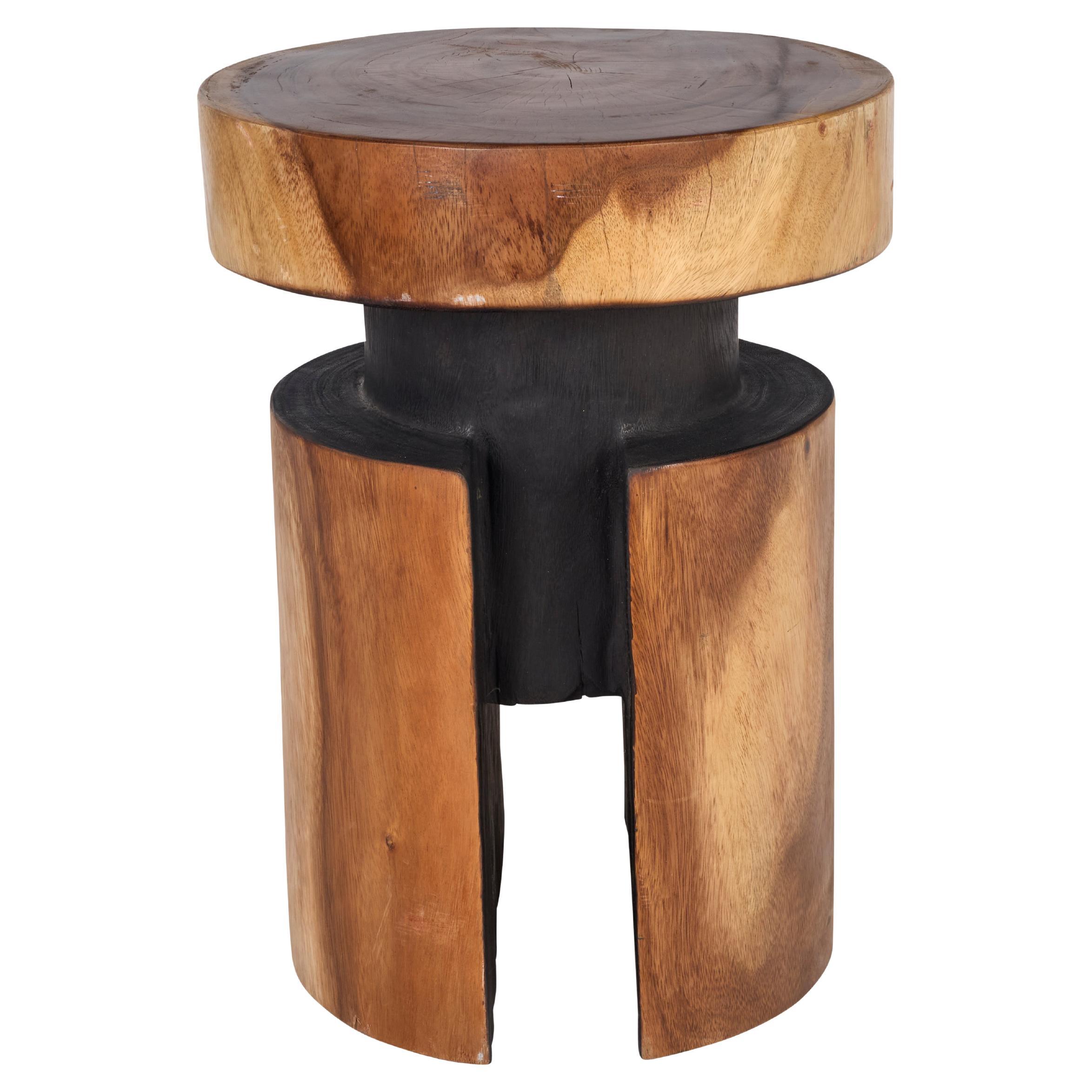 Modern Carved Side Table in Two Tone Wood