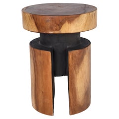 Modern Carved Side Table in Two Tone Wood