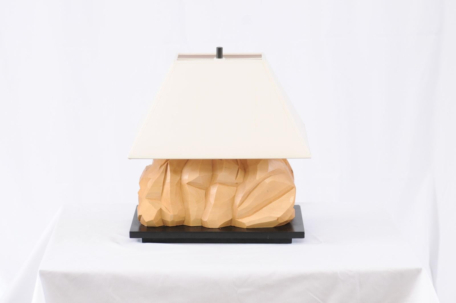 Modern Carved Wood Abstract Sculptural Lamp 7