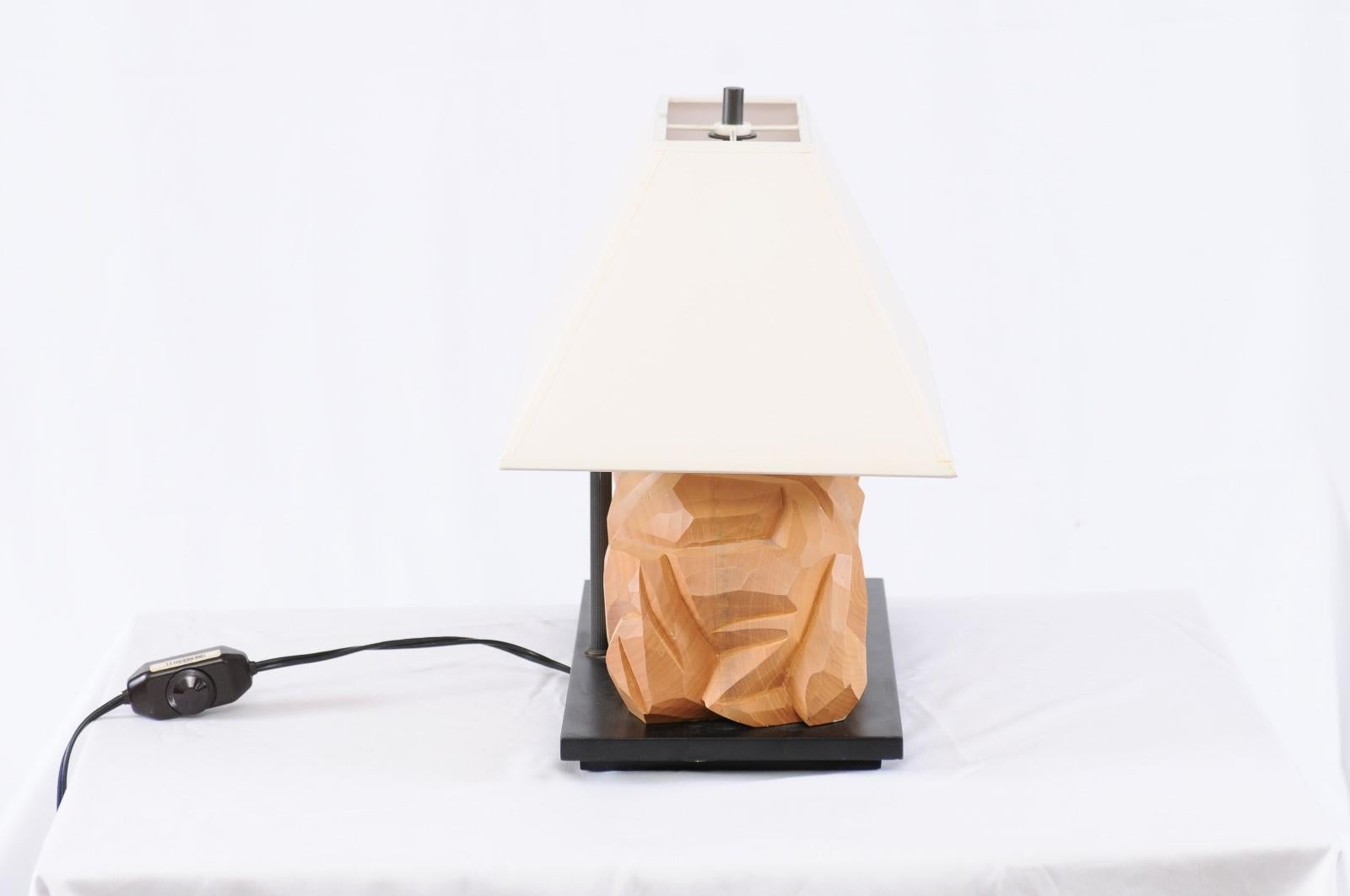 Modern Carved Wood Abstract Sculptural Lamp 1