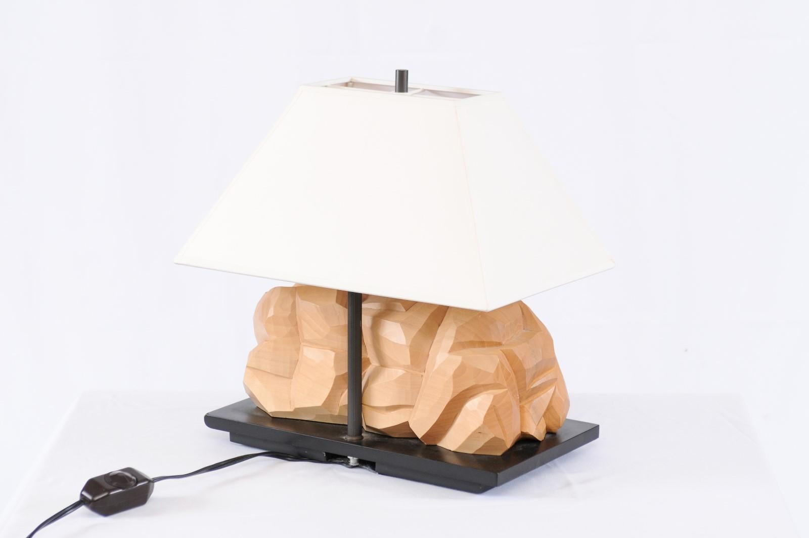 Modern Carved Wood Abstract Sculptural Lamp 2