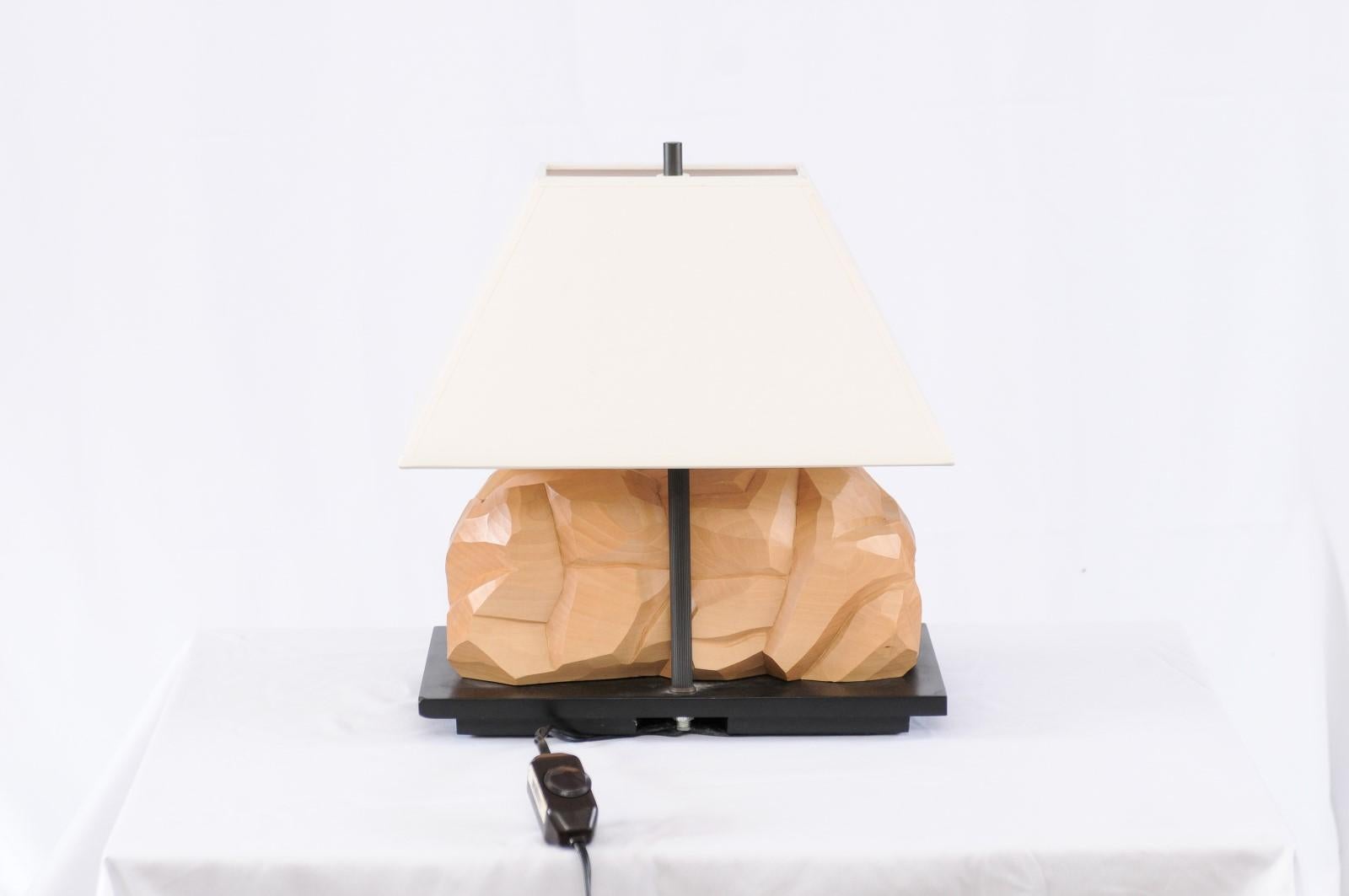 Modern Carved Wood Abstract Sculptural Lamp 3
