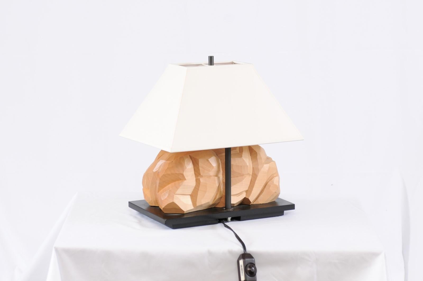 Modern Carved Wood Abstract Sculptural Lamp 4