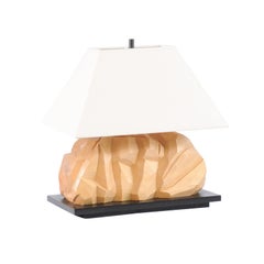 Modern Carved Wood Abstract Sculptural Lamp