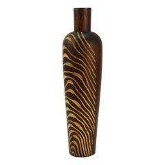 Modern Carved Wood Vase in Bottle Shape