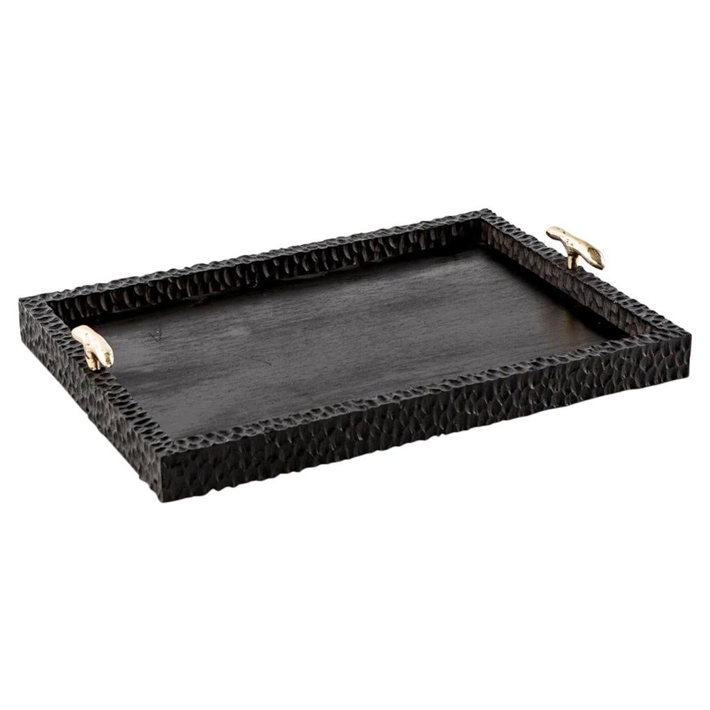 Modern Cast Brass, Chiseled Timber and Resin Dawa Bar Tray For Sale