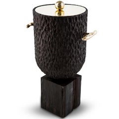 Ensemble de bar moderne Dawa en laiton moulé, bois ciselé et résine