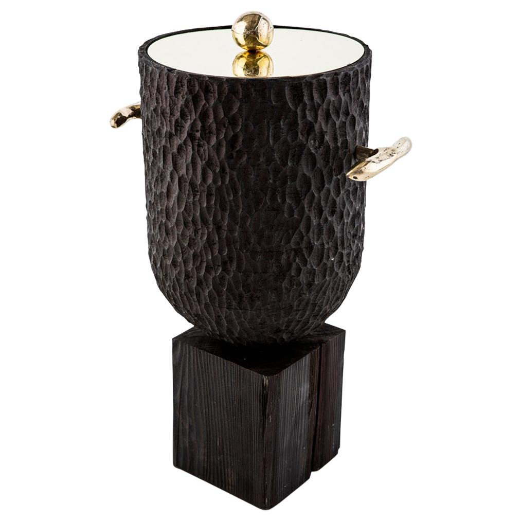 Modern Cast Brass, Chiseled Timber and Resin Dawa Ice Bucket 