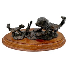 Sculpture moderne en bronze coulé représentant un chien et un chat, style Giacometti