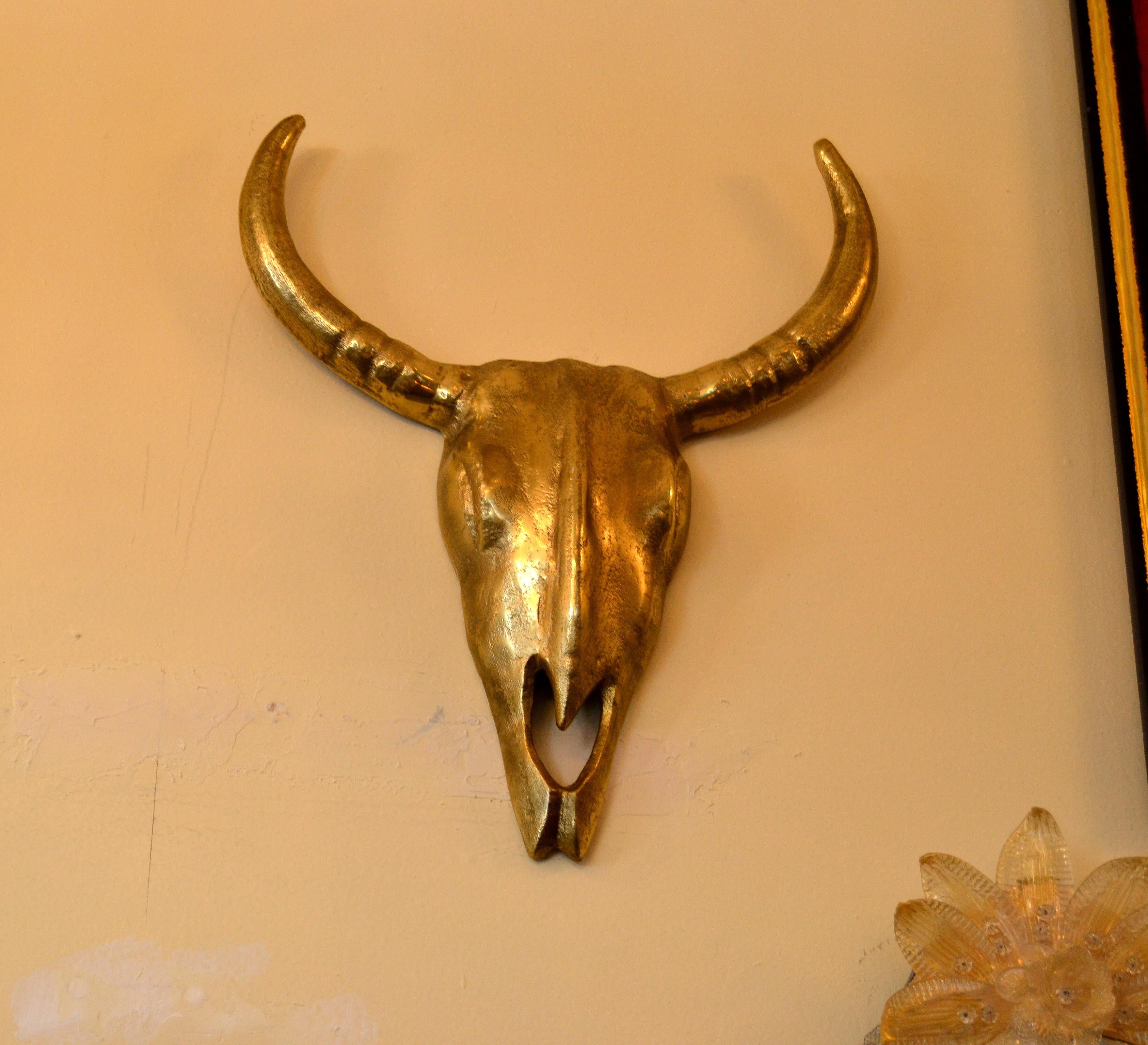 Modern Cast Bronze Steer Head Skull Wall Mounted Sculpture, Decorative Fine Art 1
