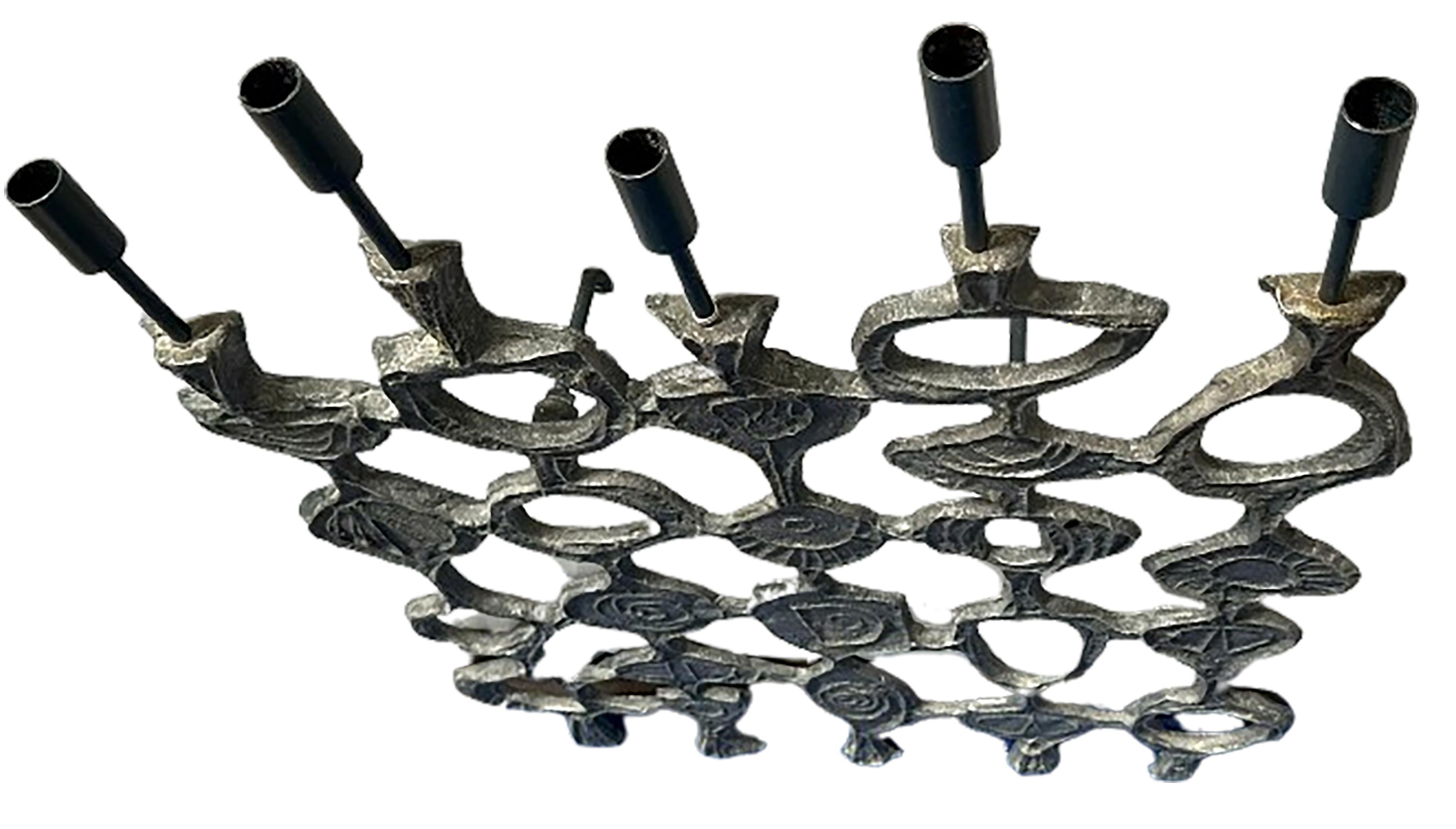 Modern Cast Iron Wall Mount Candleholder with Unique Patterns In Good Condition For Sale In Dallas, TX