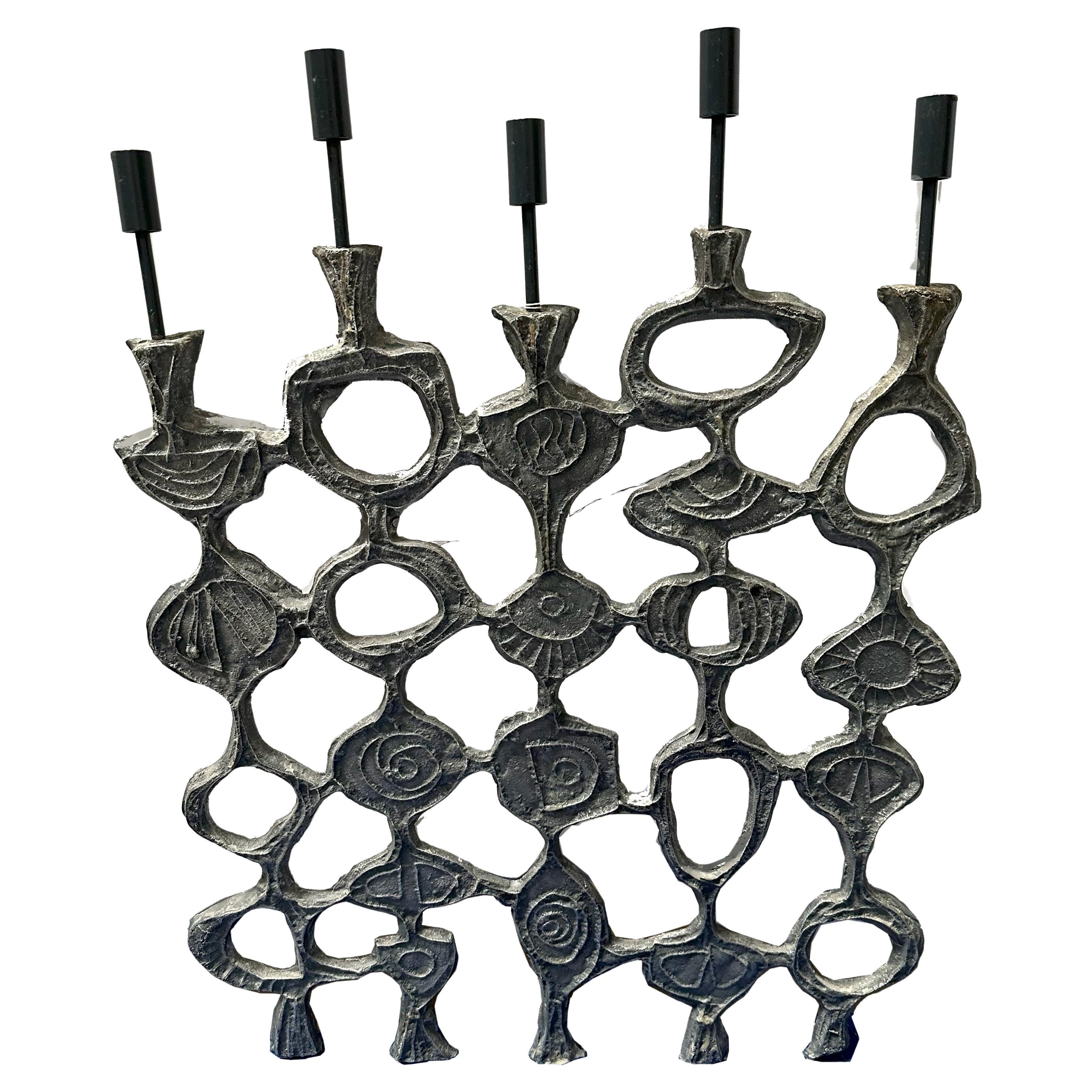 Modern Cast Iron Wall Mount Candleholder with Unique Patterns For Sale