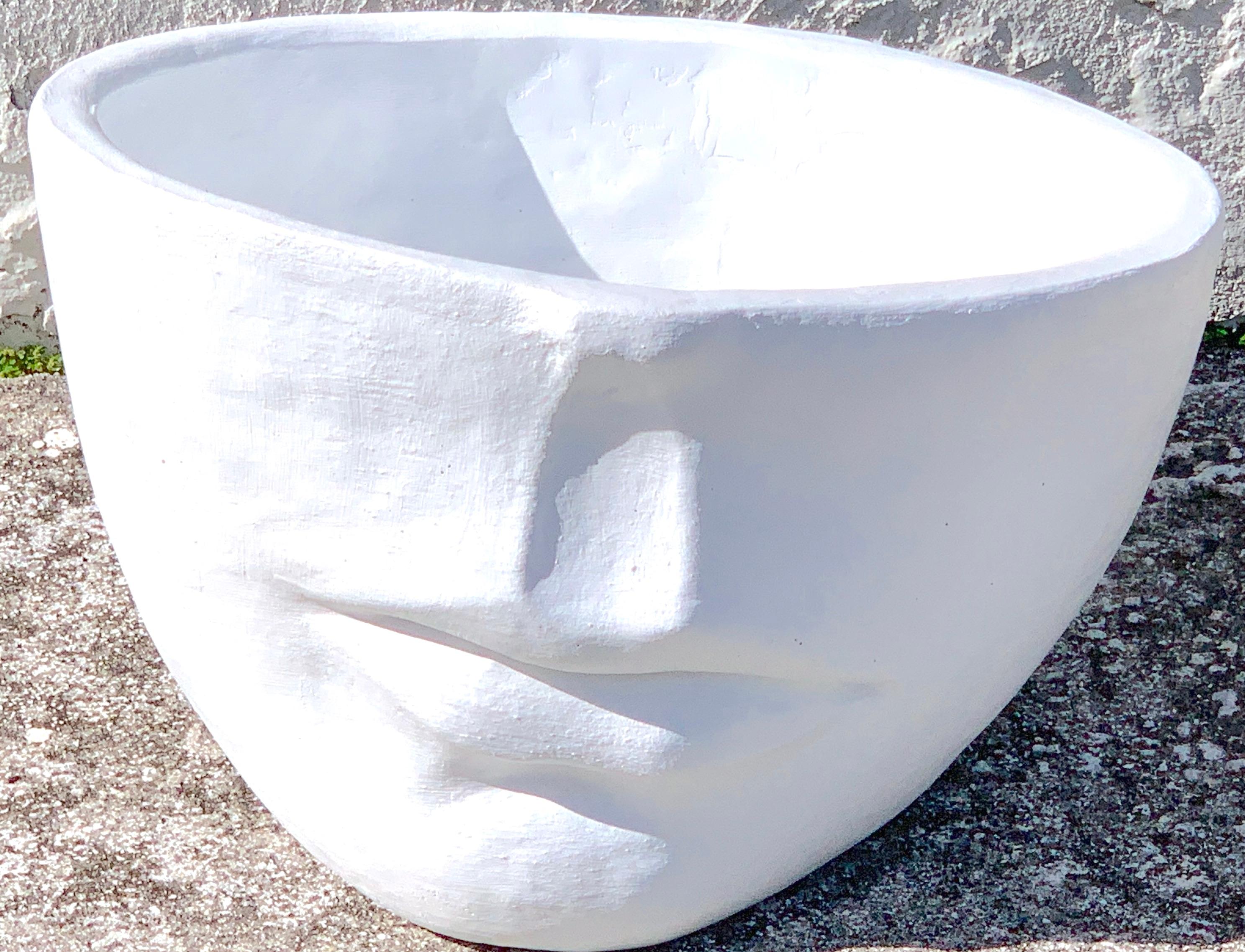 20th Century Modern Cast Stone Half Face Planter For Sale