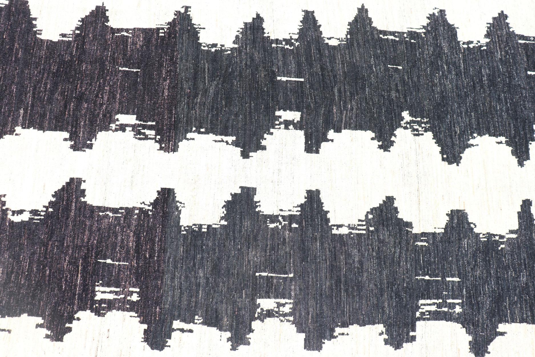 Hand-Knotted Modern Afghan Abstract-Modern Black and White Rug by Keivan Woven Arts For Sale