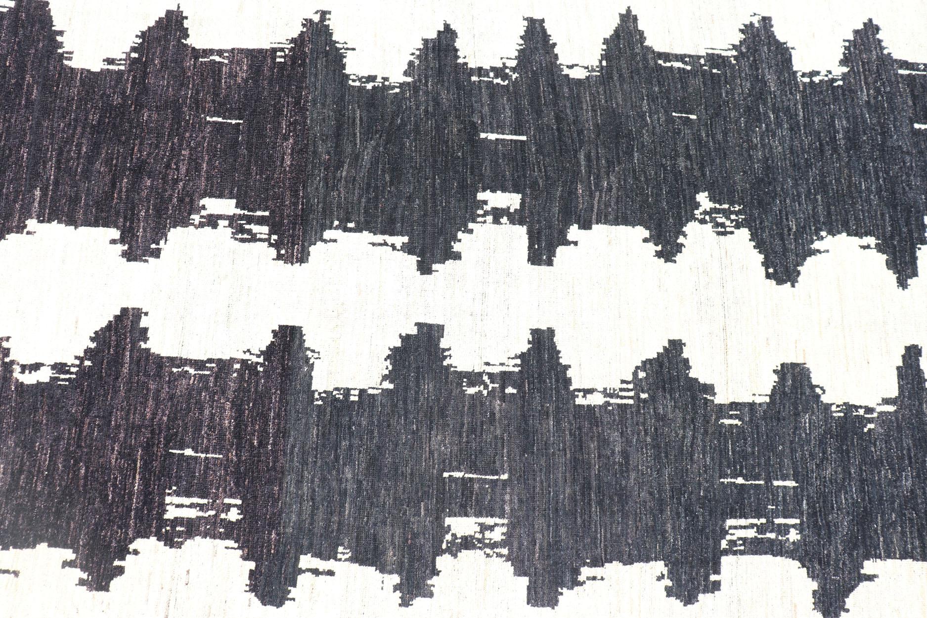 Hand-Knotted Modern Afghan Abstract-Modern Black and White Rug by Keivan Woven Arts  For Sale