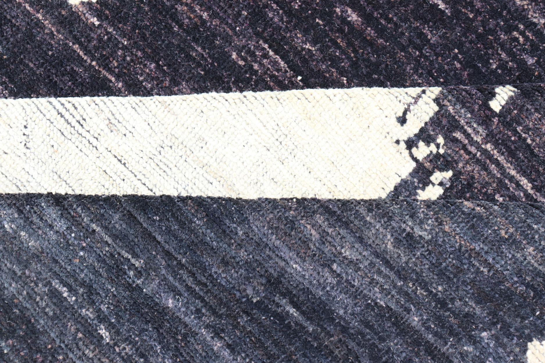 Modern Afghan Abstract-Modern Black and White Rug by Keivan Woven Arts For Sale 2