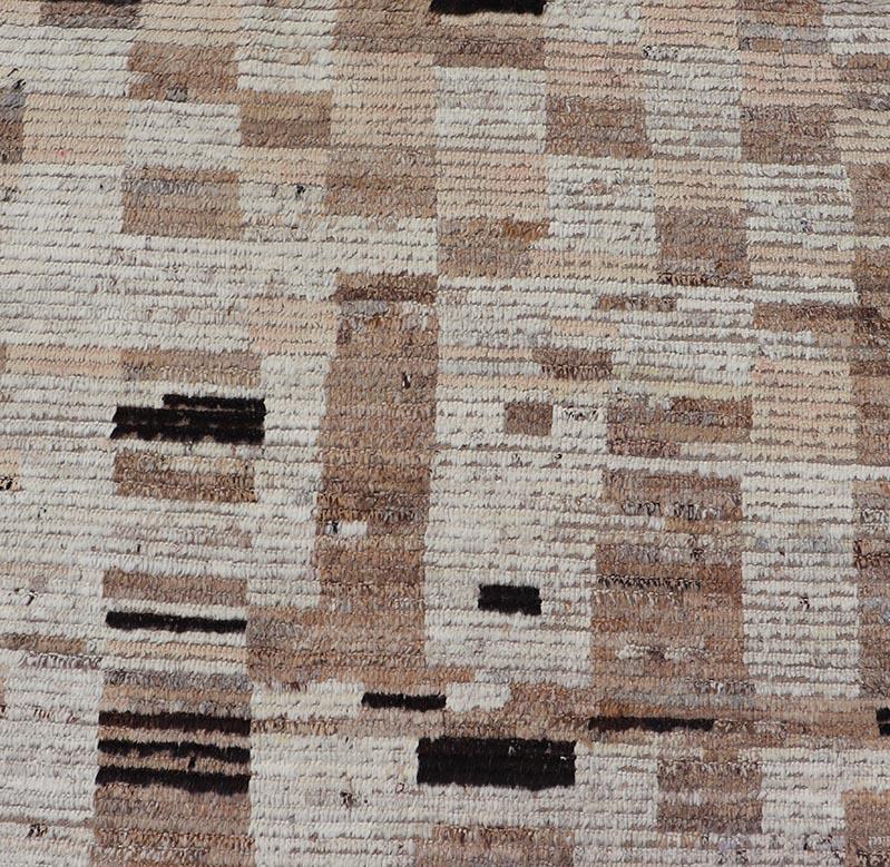 Modern Casual Afghan Runner in Wool with Abstract Design in Natural Colored Wool 1