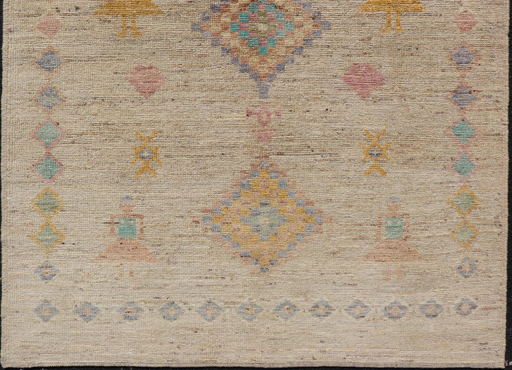 Modern Casual Afghan Wool Tribal Rug with Sub-Geometric Design For Sale 5