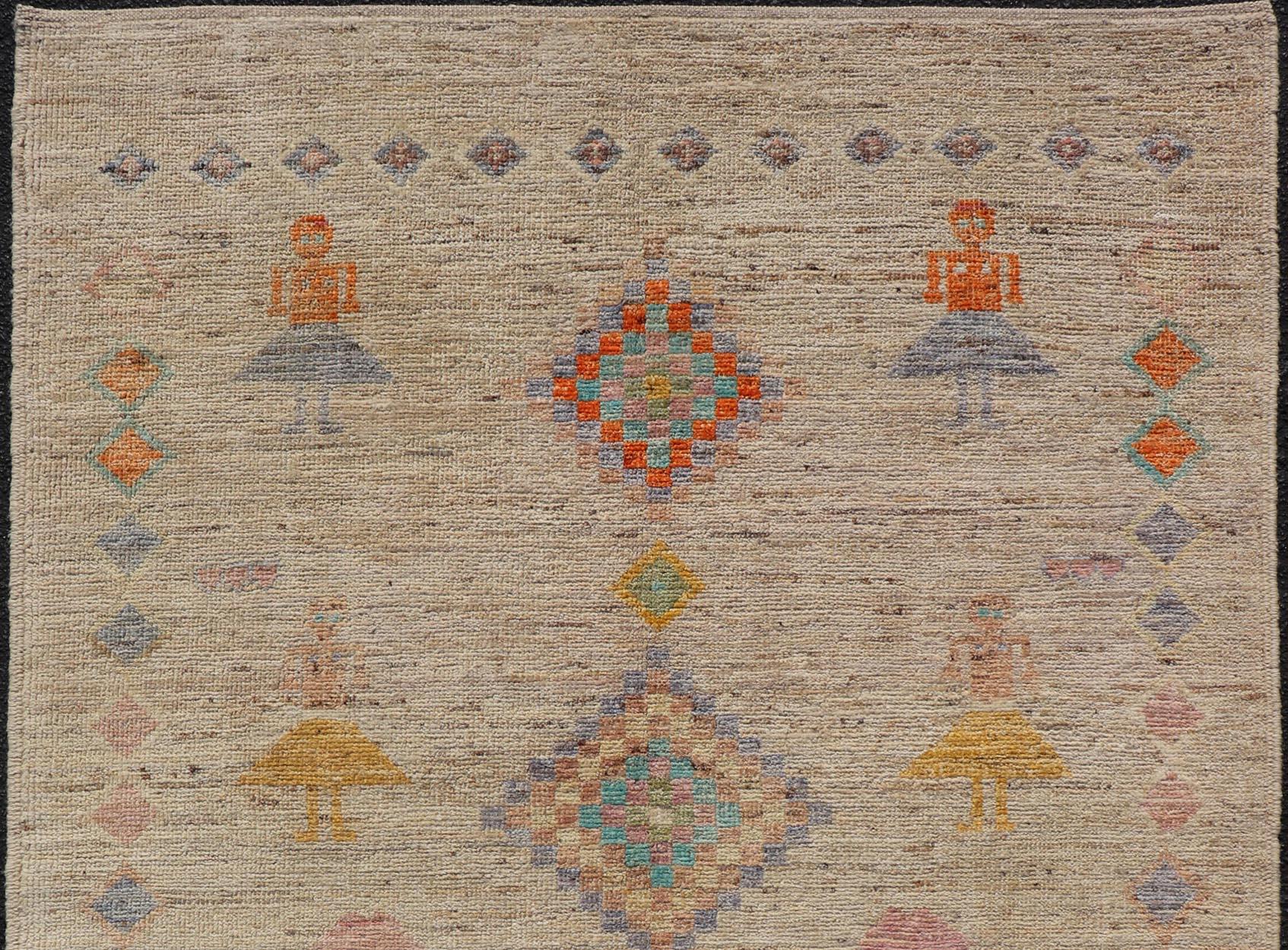 Modern Casual Afghan Wool Tribal Rug with Sub-Geometric Design For Sale 3