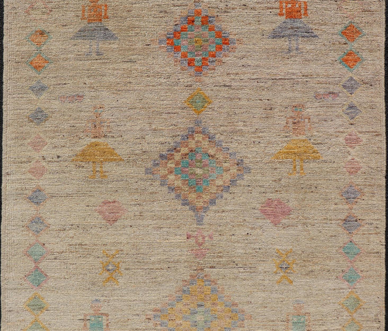 Modern Casual Afghan Wool Tribal Rug with Sub-Geometric Design For Sale 4