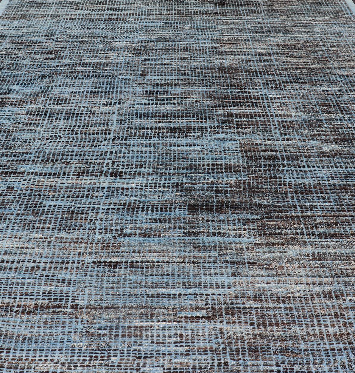 Contemporary Modern Casual Afghanistan with Hi-Low Textured Rug in Blue & Charcoal Colors For Sale