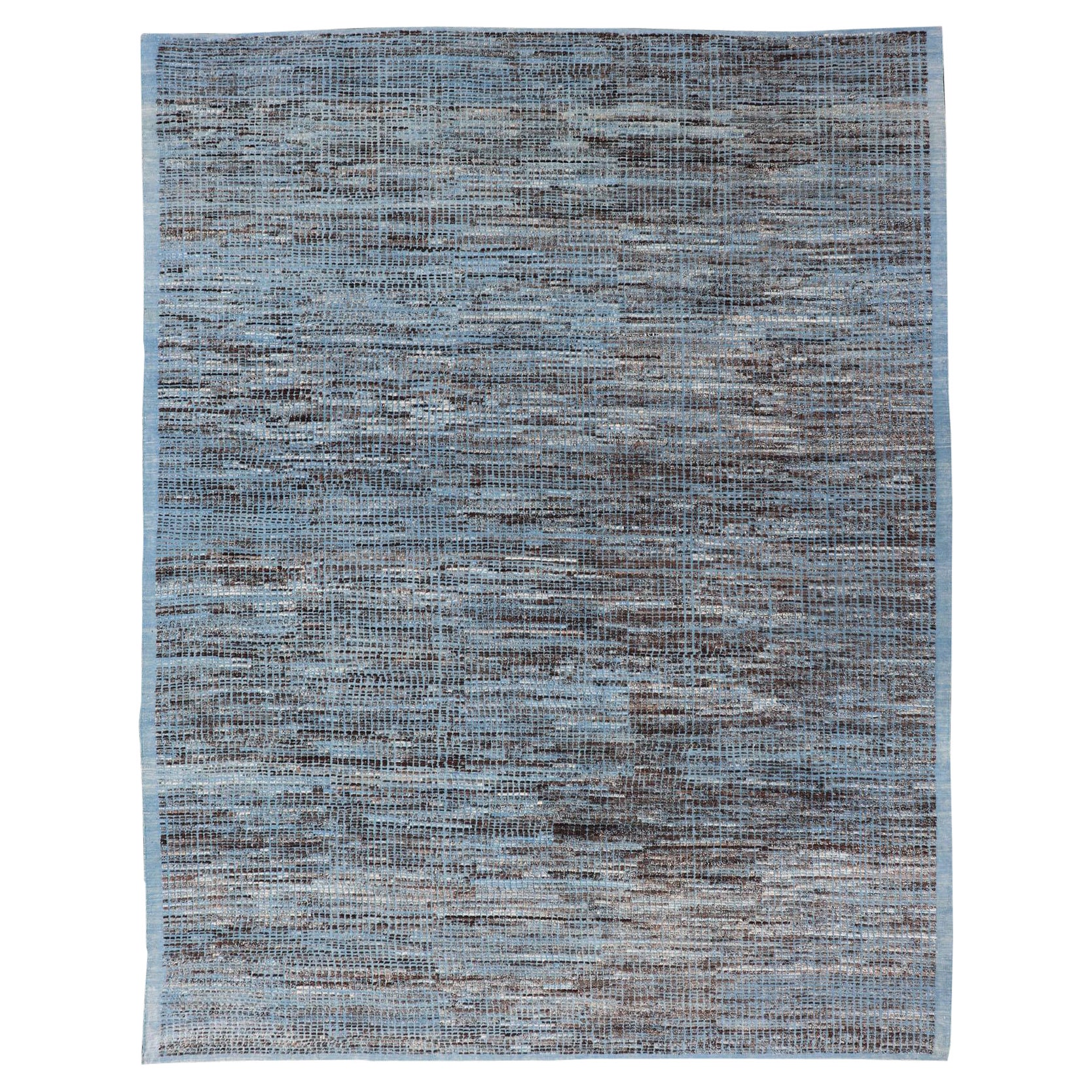Tappeto Modern Casual Afghanistan con texture Hi-Low nei colori blu e antracite in vendita