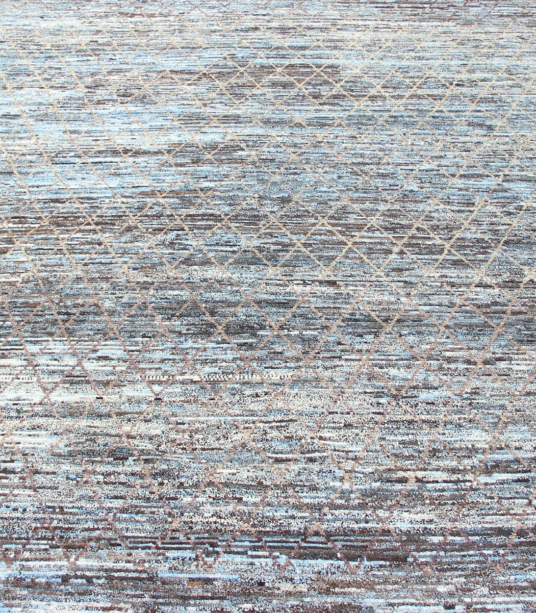 Modern Casual Design Rug in Blue, Gray, Charcoal, Brown and Neutral Tones 4