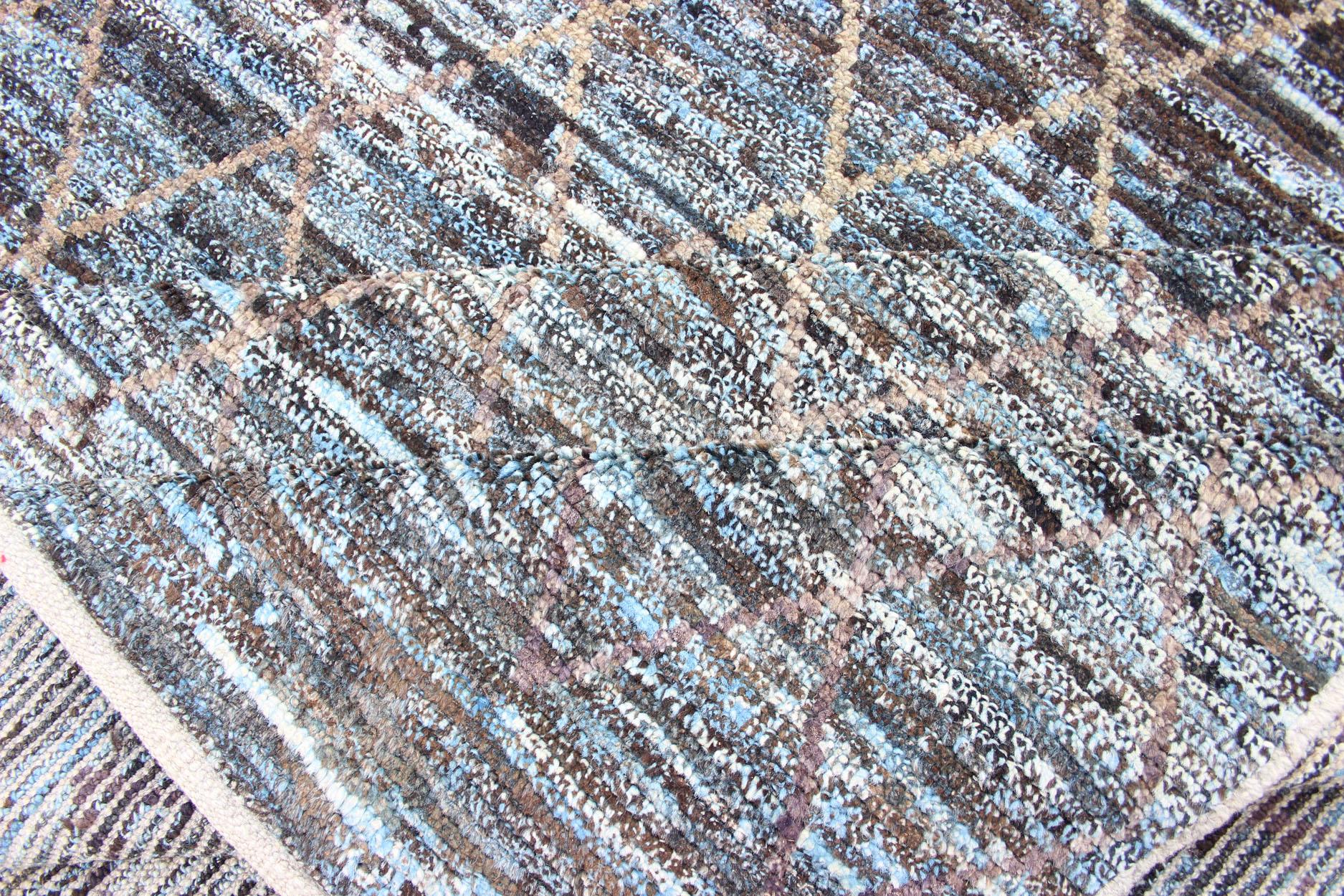 Modern Casual Design Rug in Blue, Gray, Charcoal, Brown and Neutral Tones 2