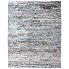 Modern Casual Design Rug in Blue, Gray, Charcoal, Brown and Neutral Tones