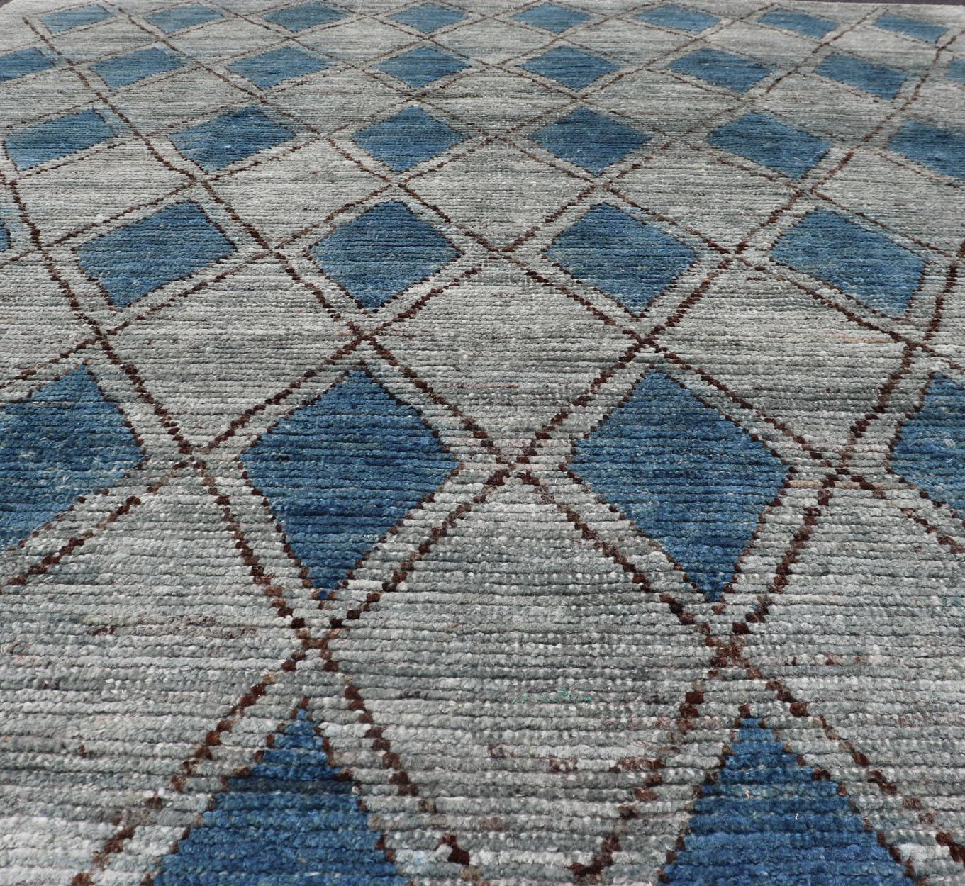 Wool Modern Design Moroccan Rug by Keivan Woven Arts in Diamond Pattern  For Sale