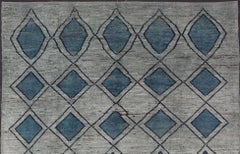 Modern Casual Design Tribal Rug with Diamond Pattern in Green, Blue, and Brown