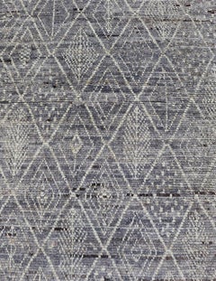 Modern Casual Gallery Runner with Moroccan Diamond Pattern in Purple & Ivory