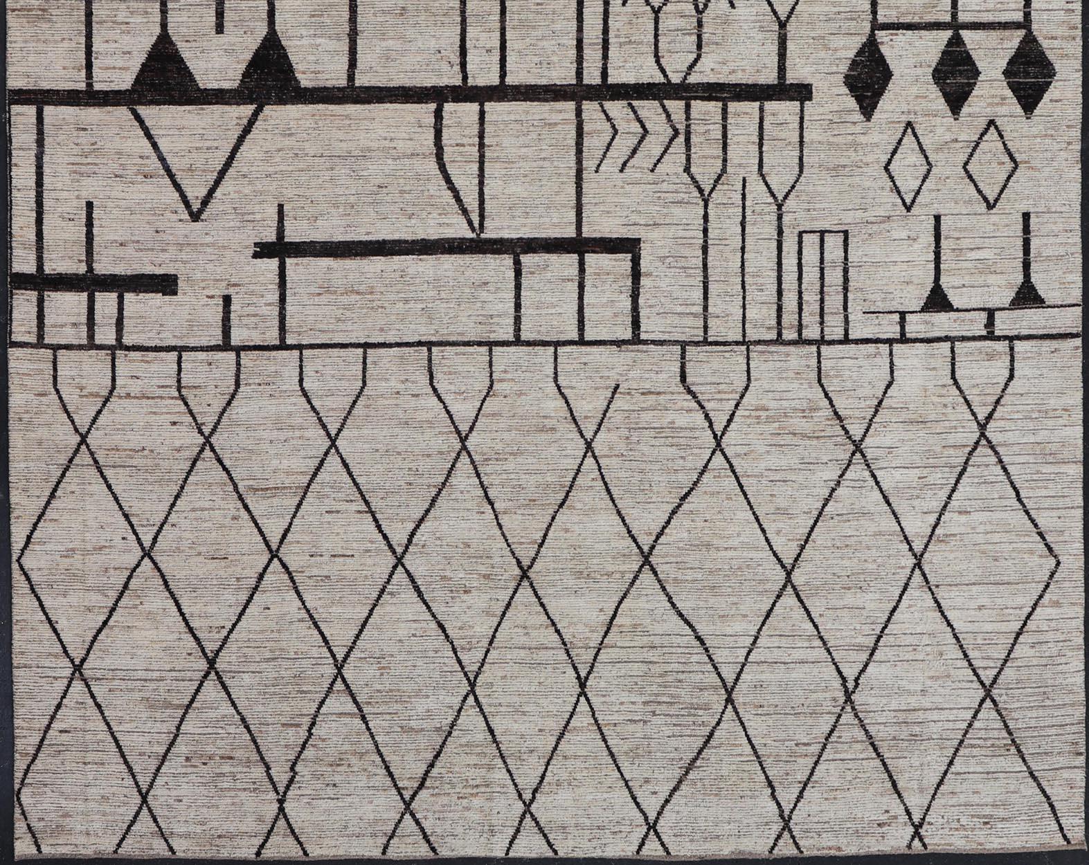 Moderne, ungewöhnliche, handgeknüpfte Wolle mit Schwarz-Weiß-Modern-Design im Angebot 4