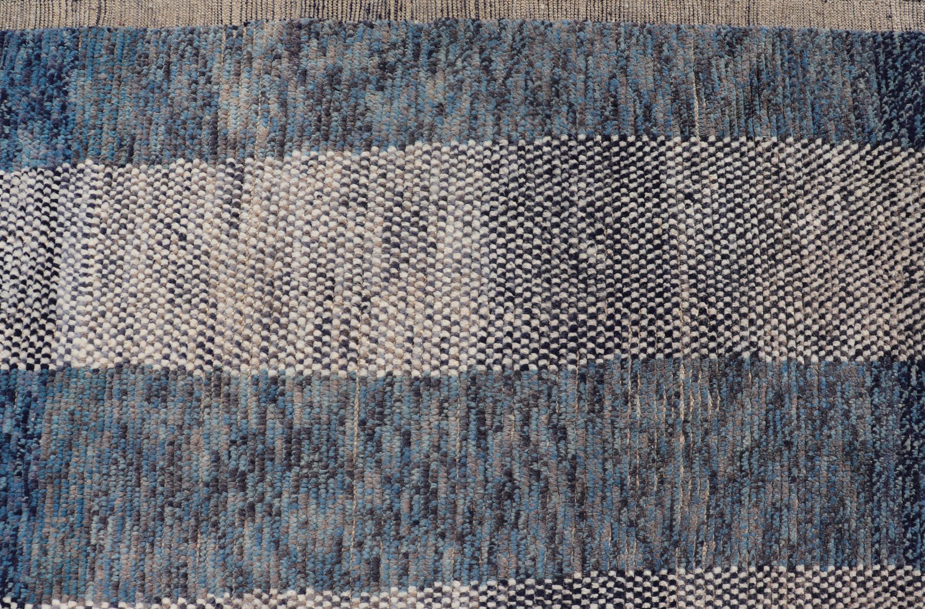 Modern Piled Rug by Keivan Woven Arts in Blue's With Abstract Modern Design For Sale 5