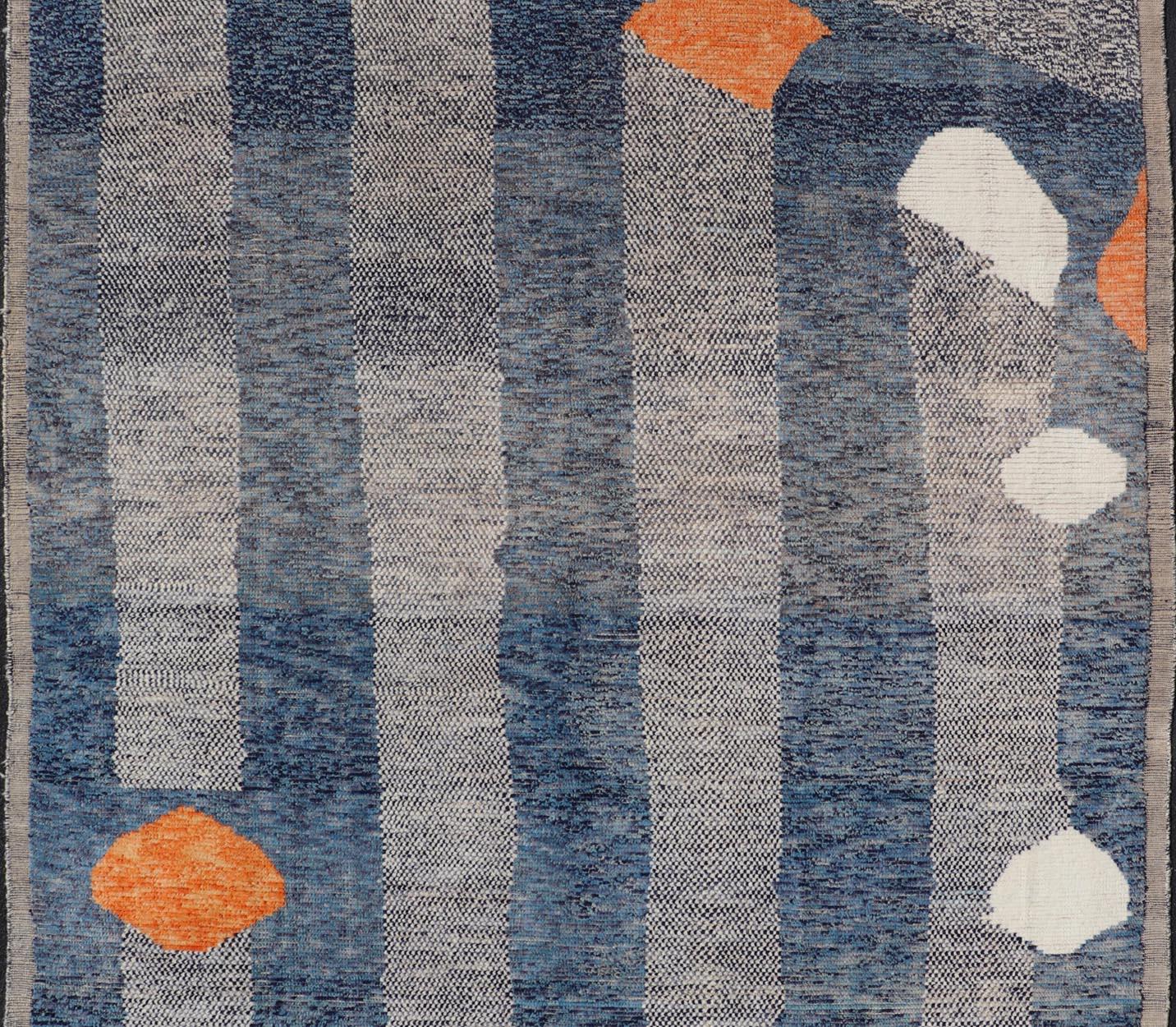 Hand-Knotted Modern Piled Rug by Keivan Woven Arts in Blue's With Abstract Modern Design For Sale