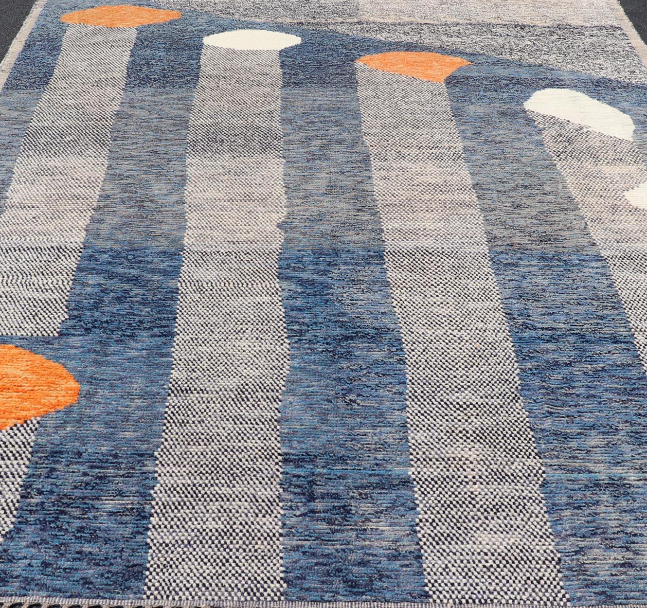 Wool Modern Piled Rug by Keivan Woven Arts in Blue's With Abstract Modern Design For Sale