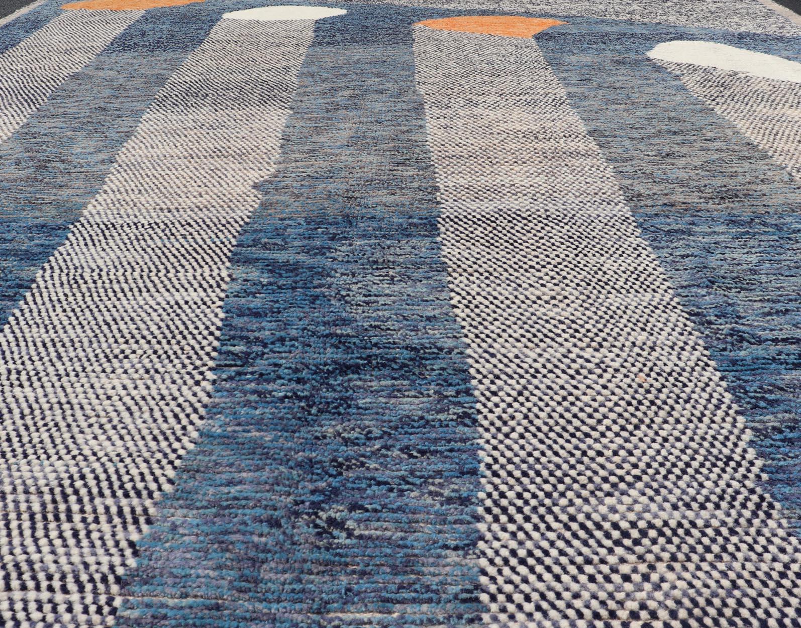 Modern Piled Rug by Keivan Woven Arts in Blue's With Abstract Modern Design For Sale 1