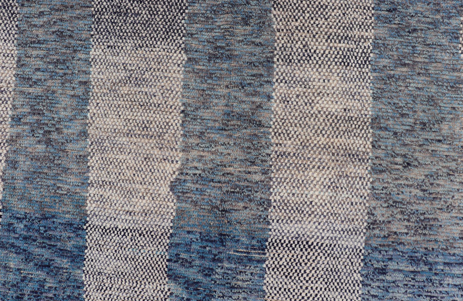 Modern Piled Rug by Keivan Woven Arts in Blue's With Abstract Modern Design For Sale 2