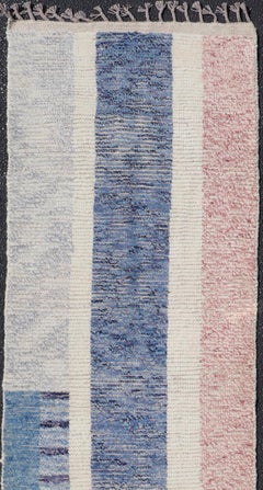 Modern Casual Hand Knotted Piled Runner in Color and Minimalist Modern Design