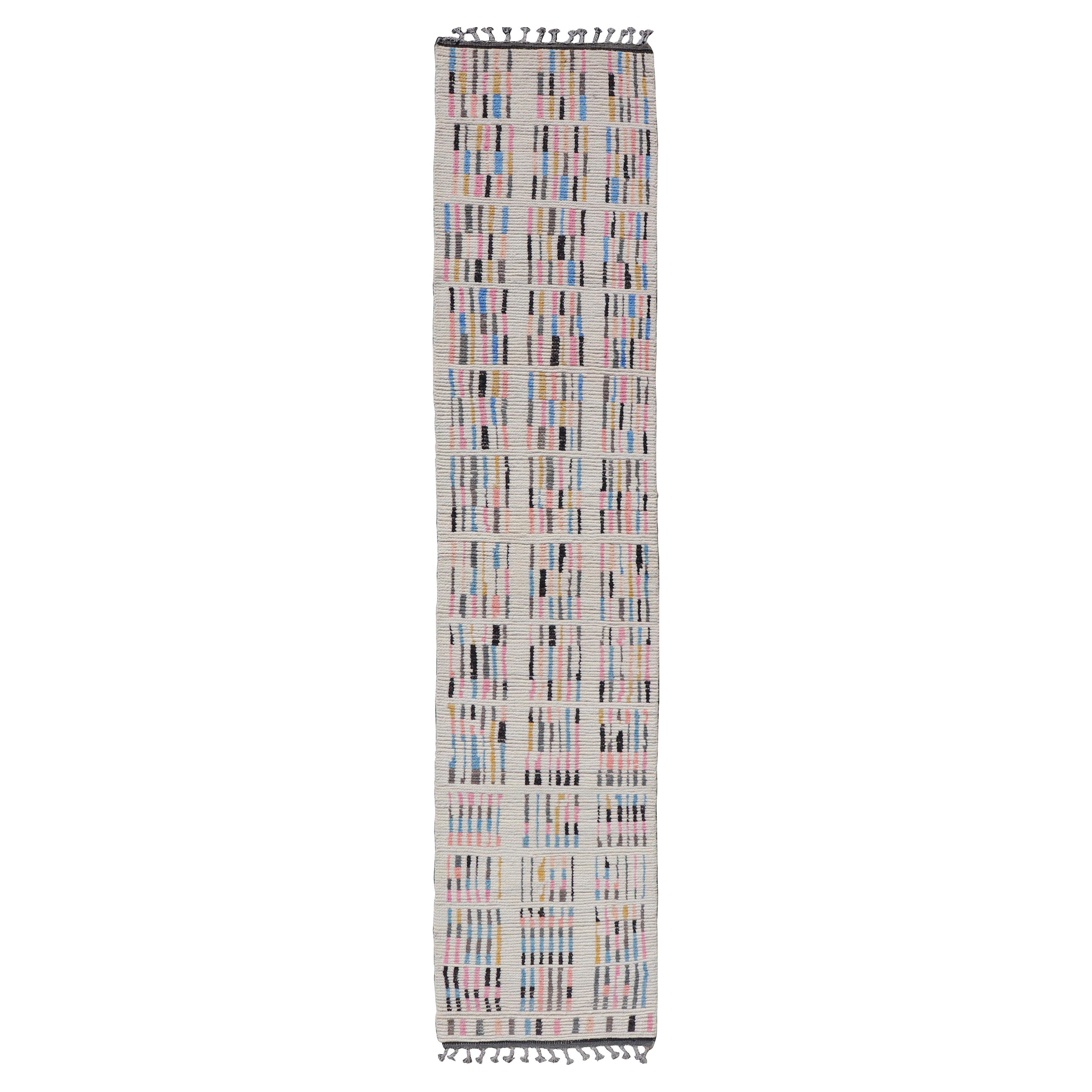 Moderner, ungewöhnlicher, handgeknüpfter, Piled-Läufer mit minimalistischem, modernem Design 2'6 x 12'4 cm