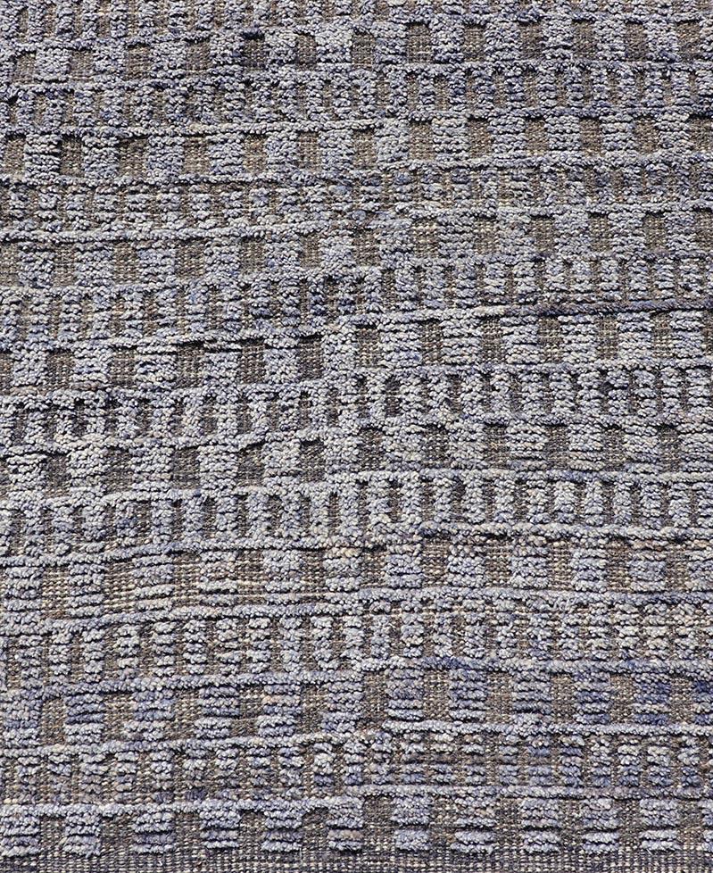 Hand-Knotted Modern Casual Minimalist Piled Runner in Purple & Brown Colors 2'6 x 10'1 For Sale