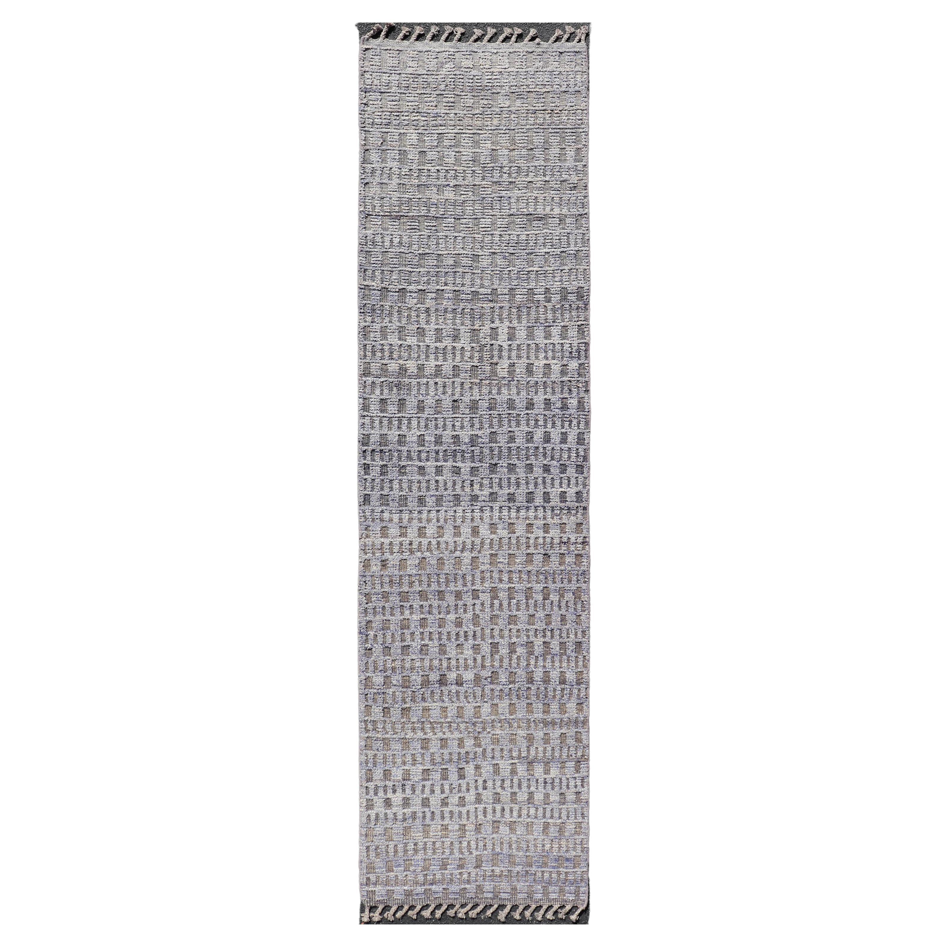 Modern Casual Minimalist Piled Runner in Purple & Brown Colors 2'6 x 10'1 For Sale