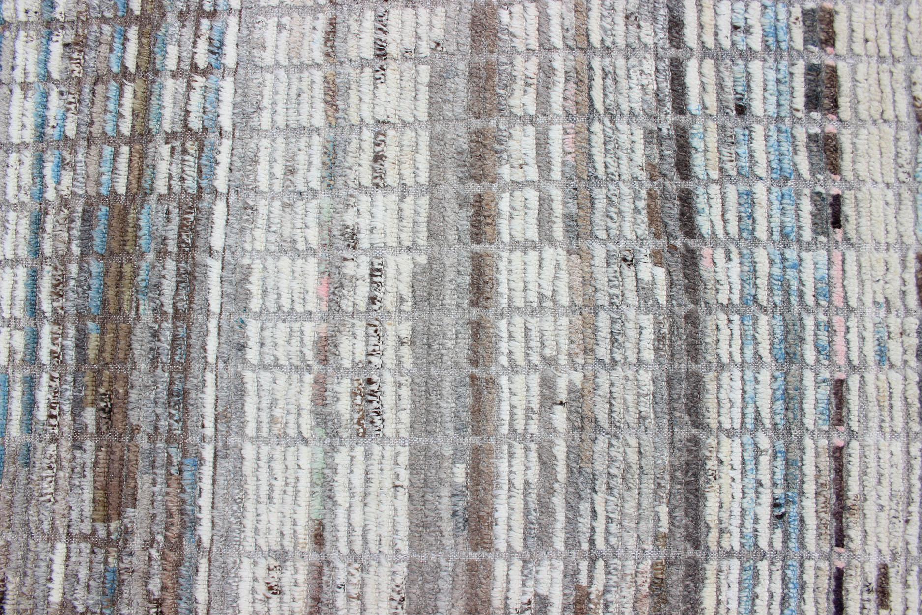 Modern Casual Rug with Hi-Low Design in Cream, White, Brown and Ice Blue For Sale 5