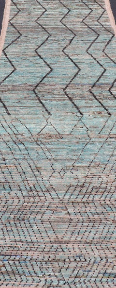 Modern Casual Runner in Wool with Sub-Geometric Modern Design in Teal & Charcoal