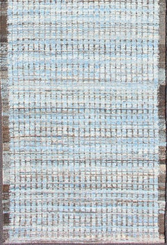 Modern Casual Runner with Hi-Low Design in Blue Pile with Brown and Taupe
