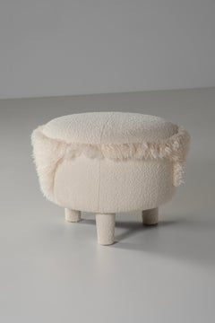 Modern CATATUA Pouf Ottoman, DEDAR Ivory Boucle, Handmade Portugal by Greenapple