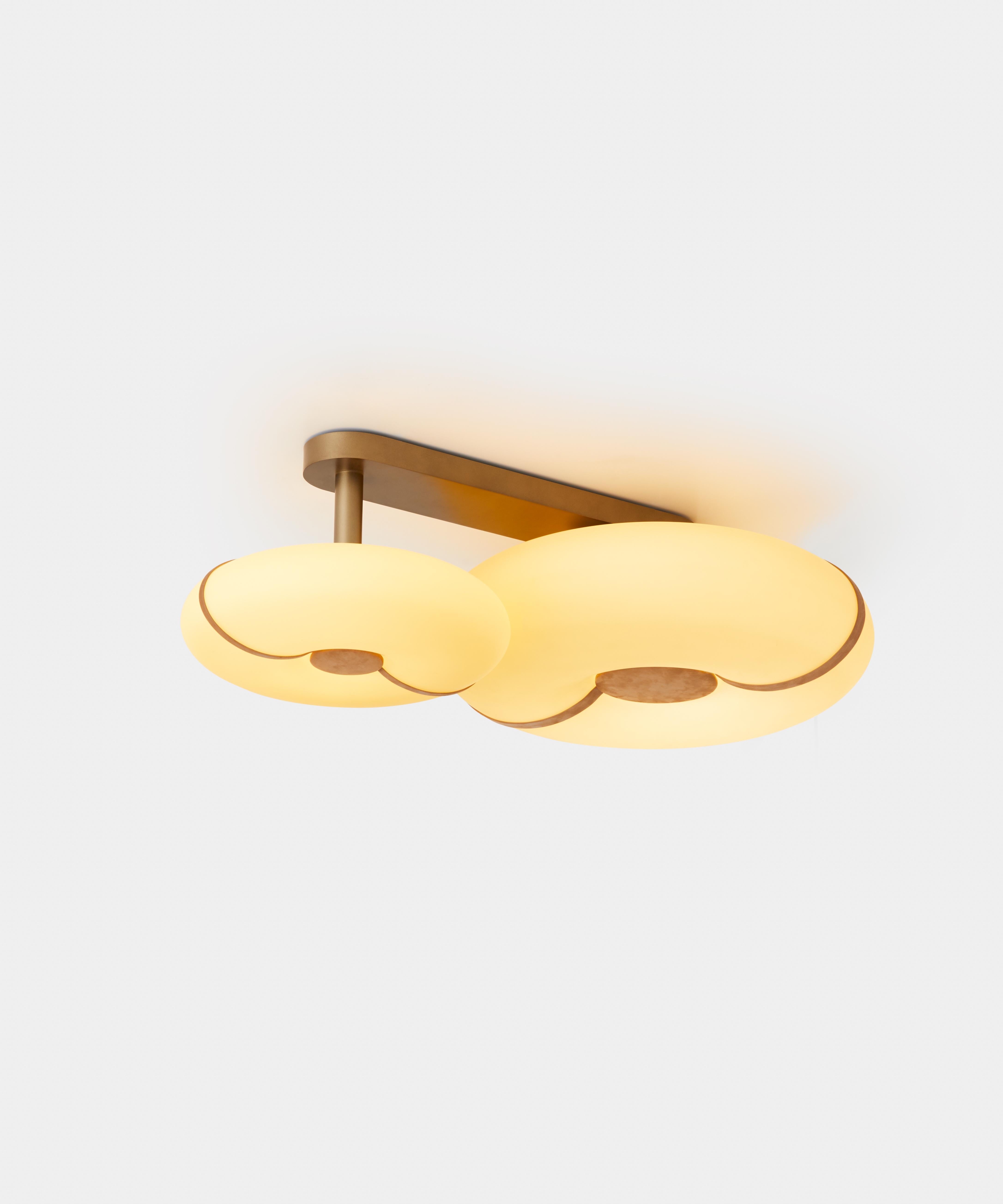 Contemporary Ceiling Lamp 'BOLINA' 509.72 by Fabio Fantolino x TOOY

Compliant with USA electrical system
Model shown: Hardware in Dark bronze, details in Caramel nabuk  and Amber glass
Ceiling base: 50 x 10 cm included with bracket.
Glasses: 1 x Ø