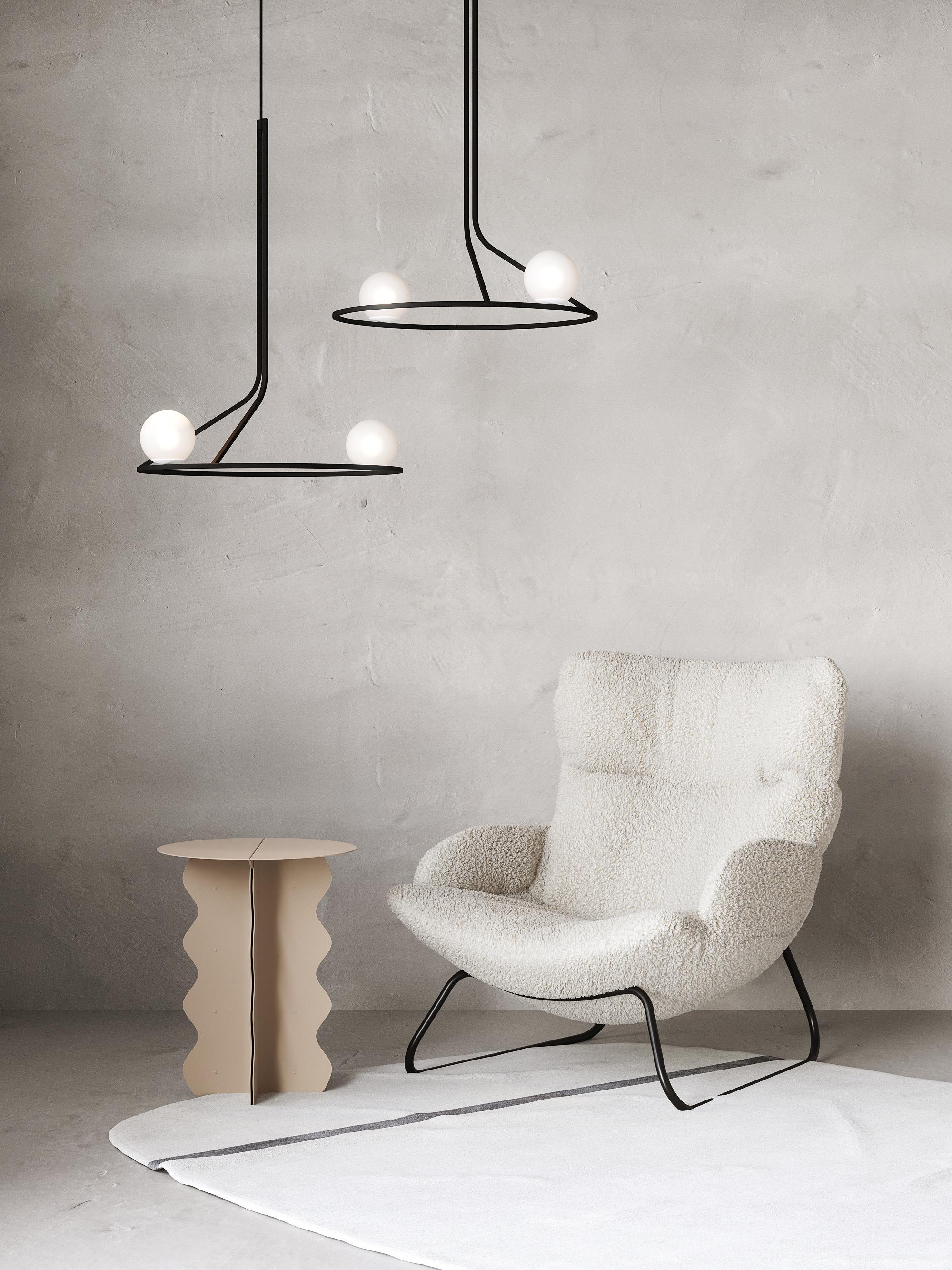 NA LINII
pendant lamp

DESCRIPTION
It is a charismatic product that should not be perceived literally, but with a goal to distinguish the symbolism and image of the source.

Pure geometric figures build the lighting fixture; rectangle lines and a